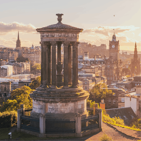 Head to Calton Hill for beautiful views over Edinburgh, a fourteen-minute walk away