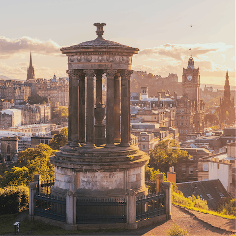 Head to Calton Hill for beautiful views over Edinburgh, a fourteen-minute walk away