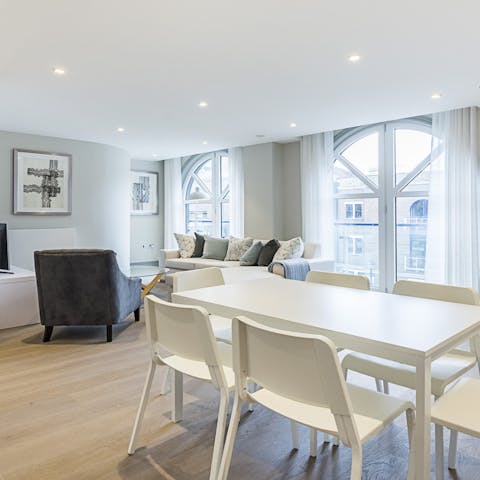 The half crescent, floor to ceiling windows