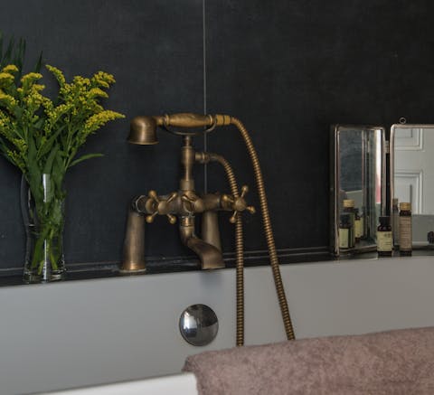 Stylish fixtures and a spacious bathtub
