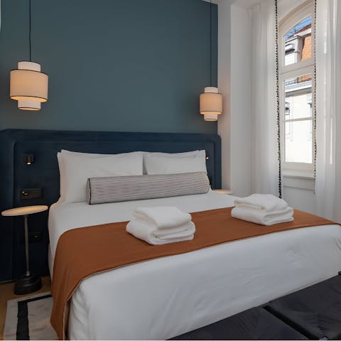 Wake up well-rested in the comfy bed and get ready to explore Lisbon