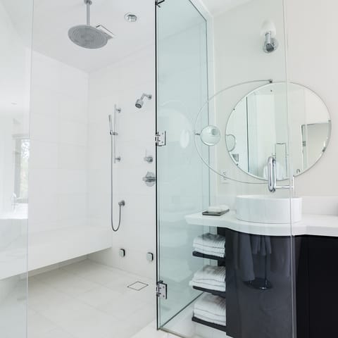 This rainfall shower in the master bathroom