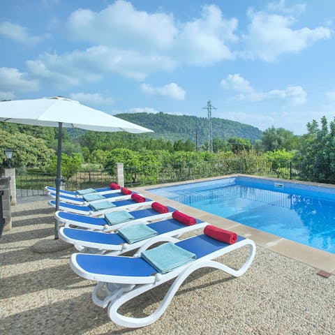 Relax and enjoy the lush greenery around you from a sun lounger