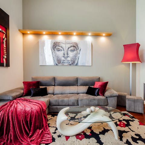 Cosy up in the living room after a long day of exploring Barcelona