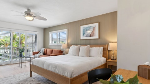 Sleep well in a calm, light-filled room with a glimpse of the Pacific