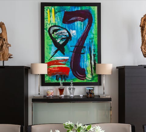 Serve drinks at the minibar with vibrant artwork