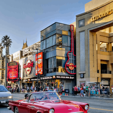 Discover the glitz and glam of Sunset Boulevard, just a six-minute drive or taxi ride away