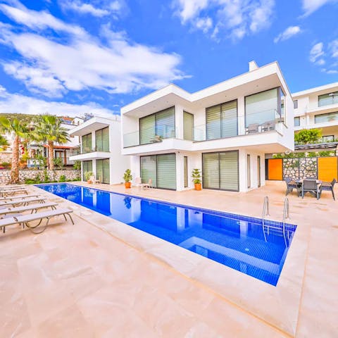 Swim lengths or simply cool down in the large private pool