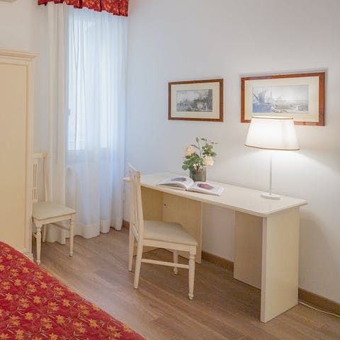 Knuckle down to some work from home at the designated desk area