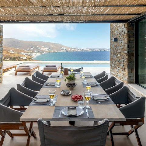 Dine on Greek cuisine as you admire views of the Aegean Sea