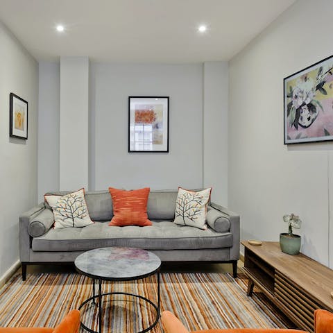 Sit back on the sofas with a glass of natural wine