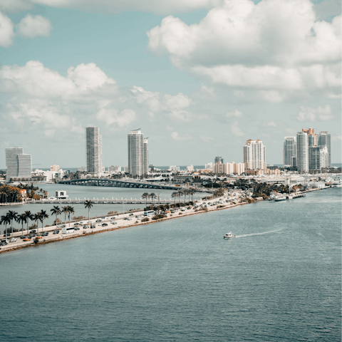 Stay in the heart of downtown Miami, only a fifteen-minute drive from the beach