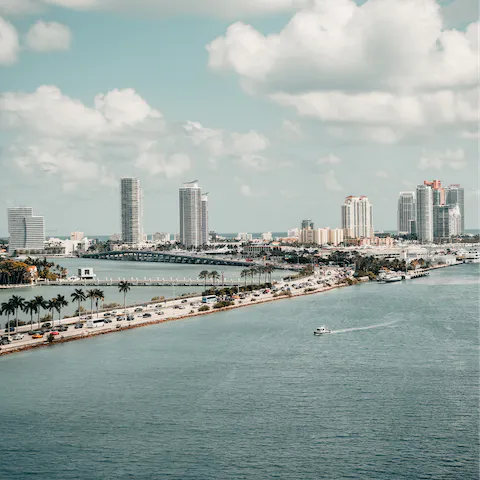 Stay in the heart of downtown Miami, only a fifteen-minute drive from the beach