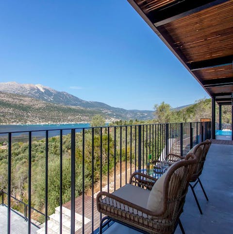 Watch the sunrise and sunset over Vlicho Bay from the balcony terrace
