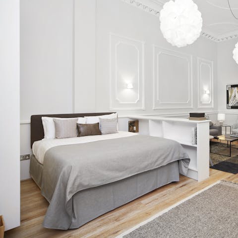 Get a dreamy night's sleep in the comfortable bed after a day of London sightseeing