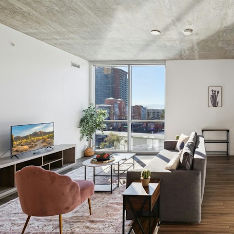 Take in the views over the city from the living room