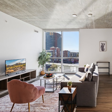 Take in the views over the city from the living room