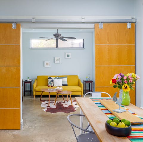 Admire the breezy mid-century-inspired interiors