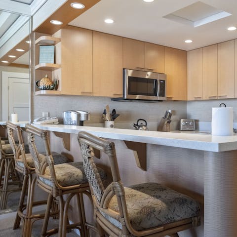 Take morning coffee at the sleek breakfast bar