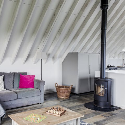 Warm yourself beside the wood-burning stove