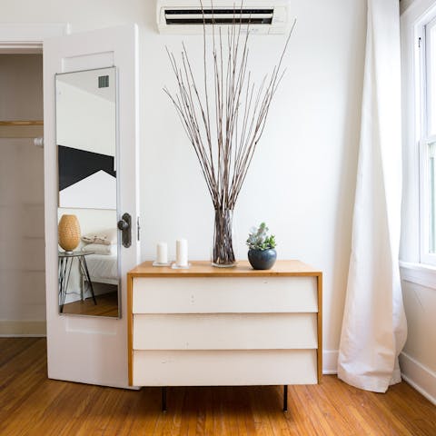 The mid-century modern furnishings