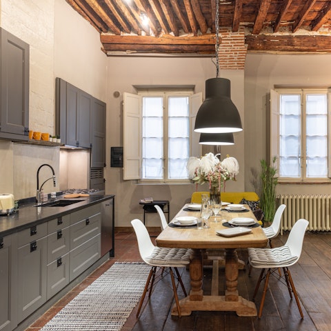 Cook for yourself under rustic wooden beams