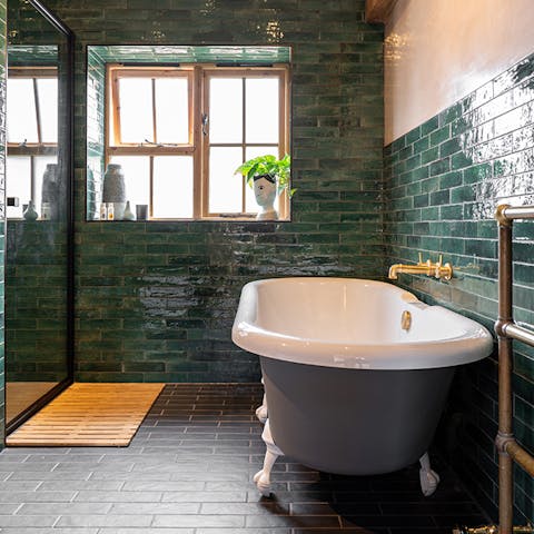 Sneak away for a luxurious pre-dinner soak in the freestanding bath