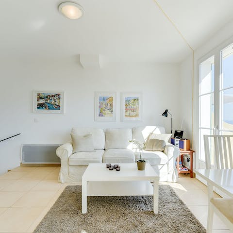 Relax in the chic white living room