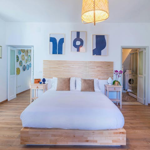 Snuggle up in the comfortable bed after a long day on your feet