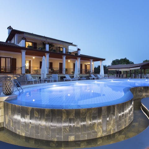 Take an evening dip in the private outdoor pool