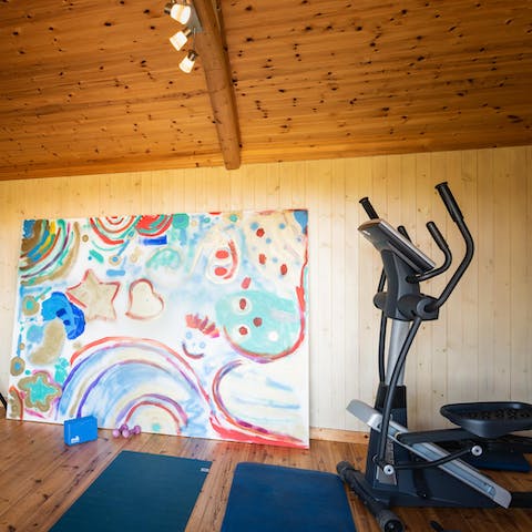 Keep up your fitness routine with a yoga session on the mats