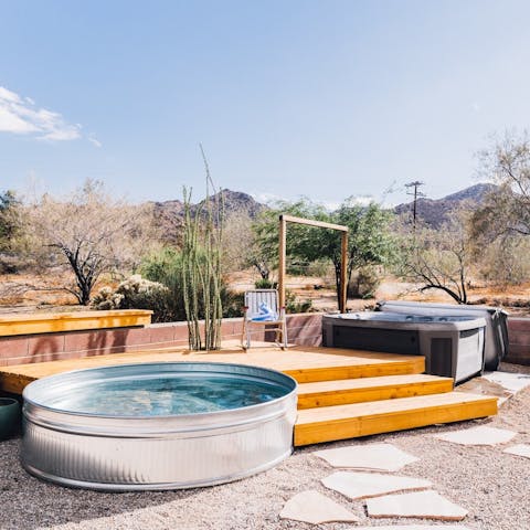 Pick between the cowboy tub and hot tub for a relaxing soak