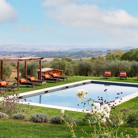Admire the rolling views from the private swimming pool