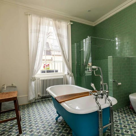 Relax in the freestanding bath after a busy day exploring Somerset