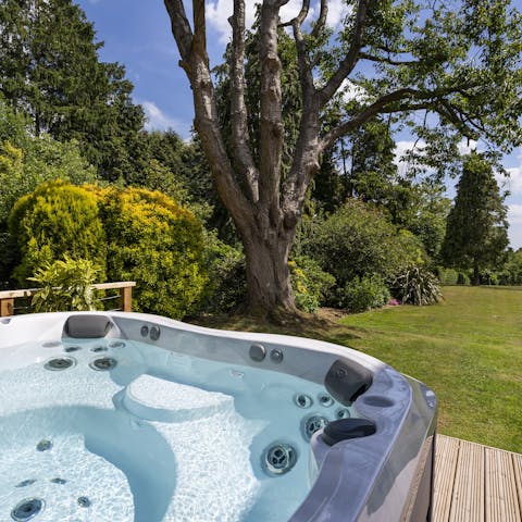 Enjoy total relaxation while soaking in the hot tub