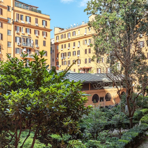 Have a stroll around the communal gardens in the Roman sun