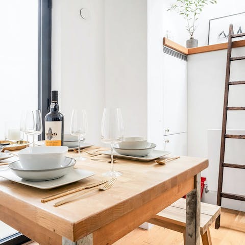 Sit down for group breakfasts in the bright and stylish dining area