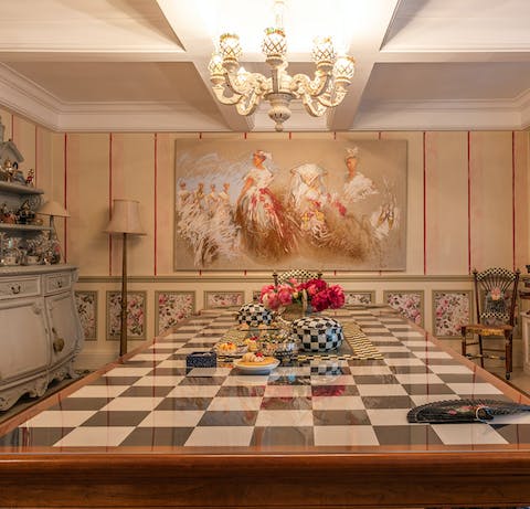 Enjoy special meals at the chequered dining table