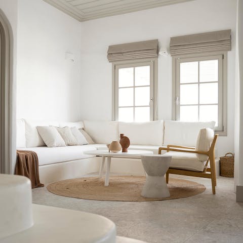 Relax with a glass of Greek wine in hand in the dreamy lounge area