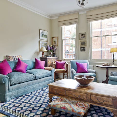 Put your feet up and relax in the elegant living room after a busy day