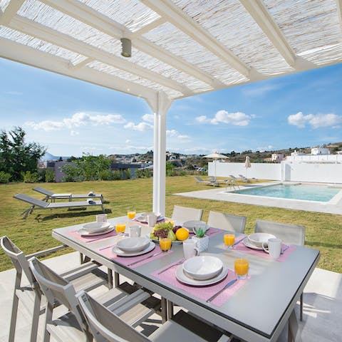 Tuck into a Greek breakfast spread alfresco