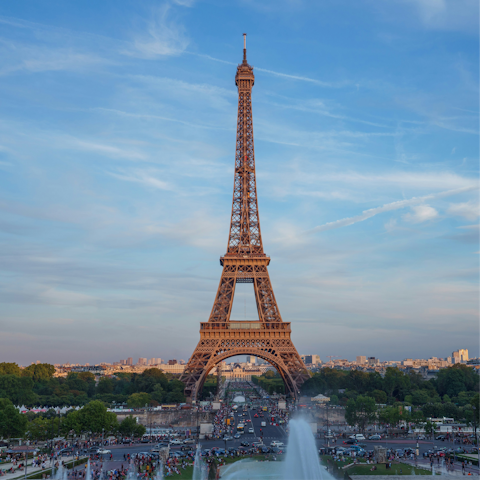 See the Eiffel Tower views at Trocadéro Gardens, twenty minutes away
