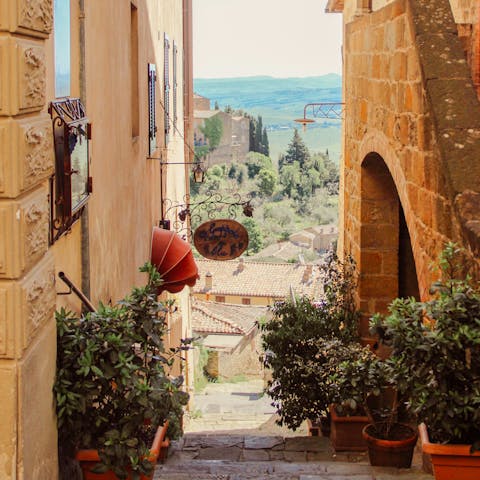 Discover the charm of Pienza, a sixteen-minute drive away