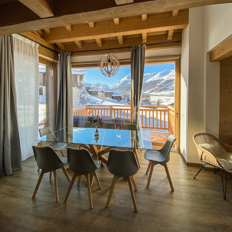 Take in the the slopes and trails of the mountains from the breakfast table
