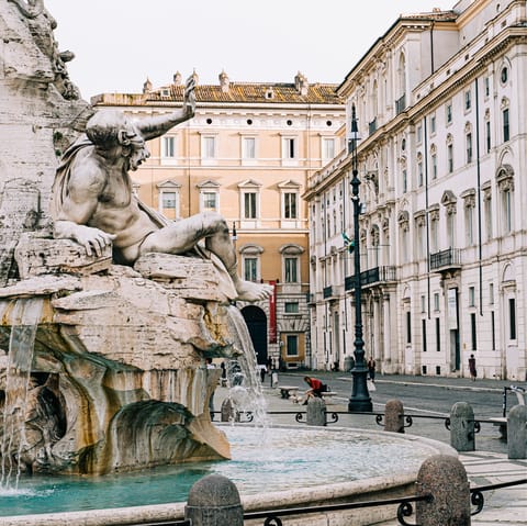 Choose a café in Piazza Navona from which to enjoy some people-watching and an espresso, nine minutes away on foot