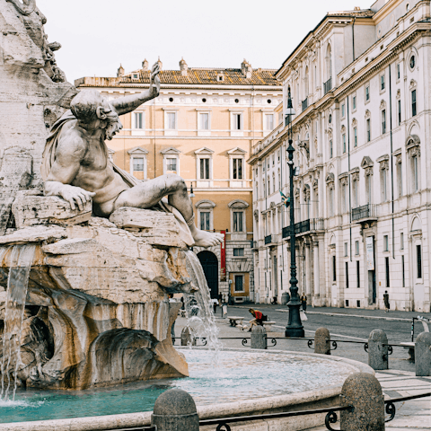 Choose a café in Piazza Navona from which to enjoy some people-watching and an espresso, nine minutes away on foot