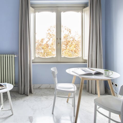 Ask your host to deliver breakfast or fresh Italian produce to you for a memorable meal at the window-side table