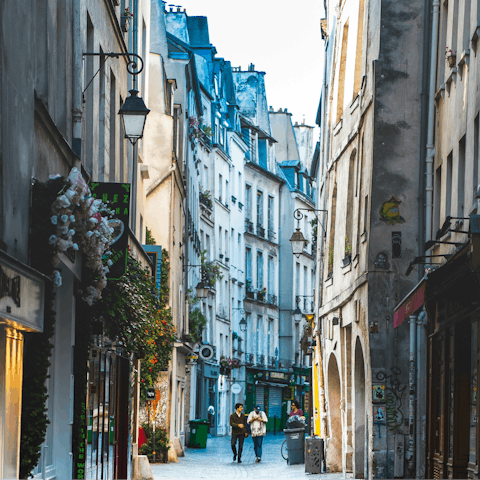 Explore the fashionable Marais district, just a fifteen-minute walk away
