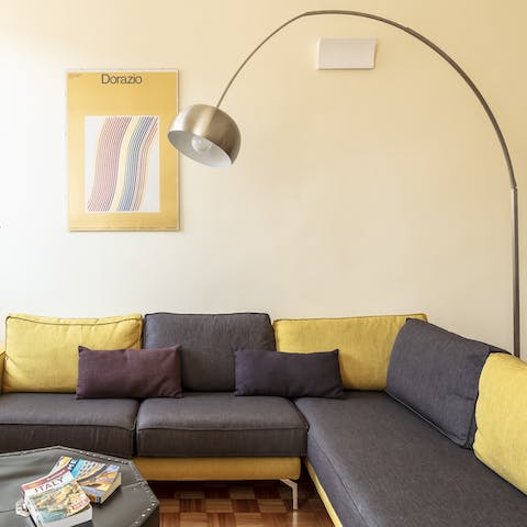 Spread out on the comfortable corner sofa