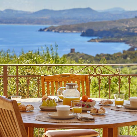 Take breakfast on the patio with a panoramic sea view
